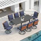 Grand patio 9-Piece Outdoor Dining Set, 8 Leather-Look Wicker Blue Swivel Patio by GrandPatio