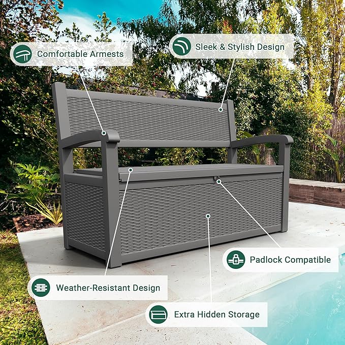 80 Gallon Outdoor Storage Box, Resin Patio Furniture - Image 3