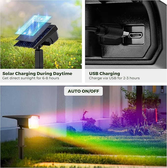 Kingsyard Solar Lights Outdoor Waterproof IP68, 47 LEDs 3 Lighting Modes USB & - Image 3