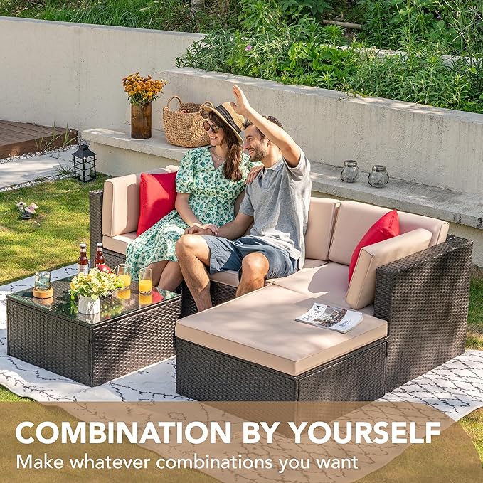 Devoko 5 Pieces Patio Furniture Sets All Weather Outdoor Sectional Patio Sofa - Image 2