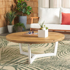 SAFAVIEH Outdoor Collection Leo Natural/White 3-Leg Round Coffee Table - Image 9