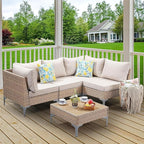 Jing's Villa 5-Piece Outdoor Patio Furniture Set, Ratten Conversation Sectional - Image 9