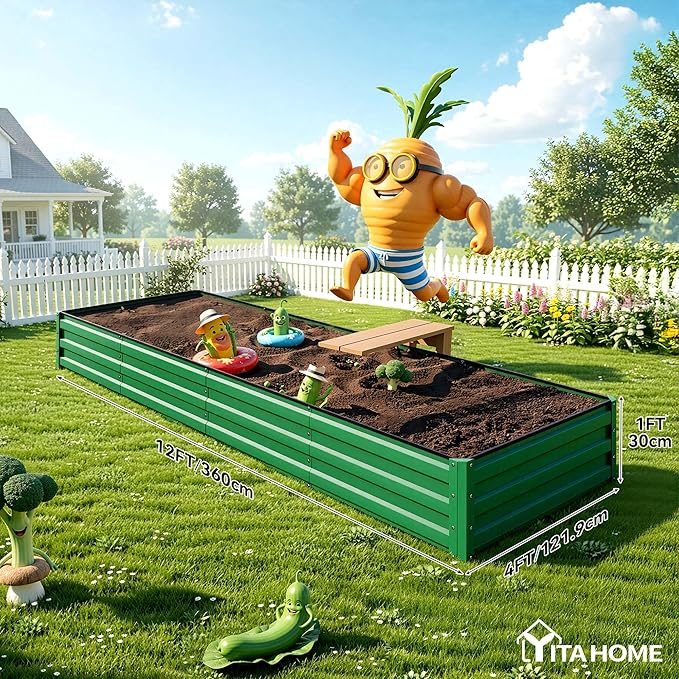YITAHOME 12x4x1ft 2pcs Large Raised Garden Bed Kit, Galvanized Metal Planter Box - Image 8