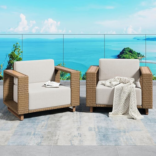 2 Pieces Patio Furniture Set, Outdoor Rattan Wicker Armchairs by SUNSHINEVALLEY