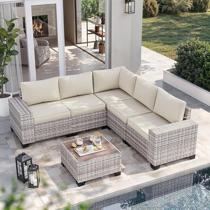 6-Piece Outdoor Patio Furniture Set Wicker Sectional Sofa Set, Patio by MuphyersPatioFurniture