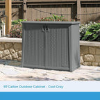 Suncast Resin Outdoor Storage Cabinet, Cool Gray Wicker Resin Outdoor Cabinet - Image 2