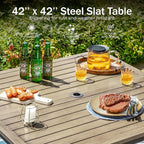 PHI VILLA Outdoor Patio Table, Square Metal Steel Slat Table - Image 3