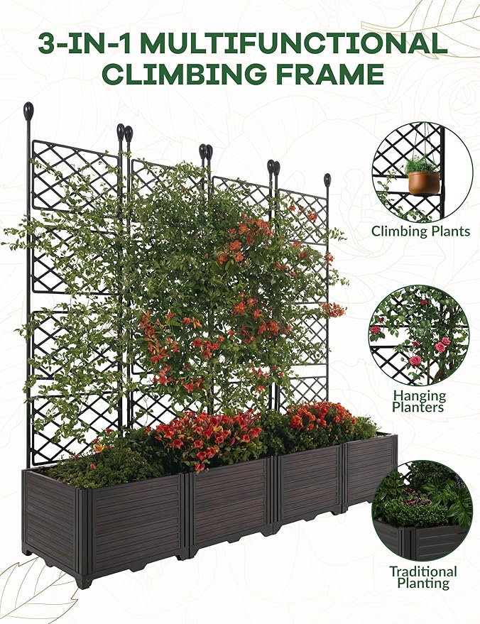 4 PCS Raised Garden Bed with Trellis, Patio Privacy Screen & Balcony Garden - Image 4
