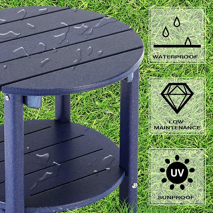 LZRS Round Adirondack Side Table Double End Table, Outdoor Side Tables - Image 4