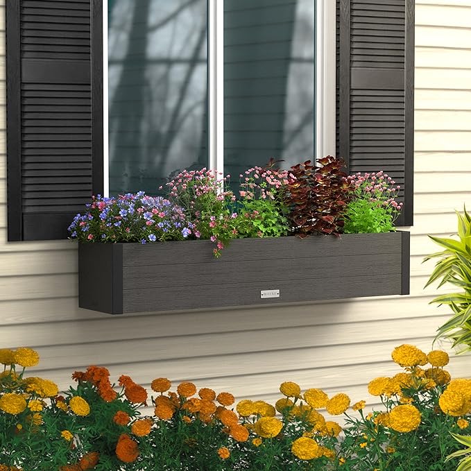 Mayne Horizon 4FT Window Box Planter – Modern Rectangular Faux Wood Grain Design - Image 3