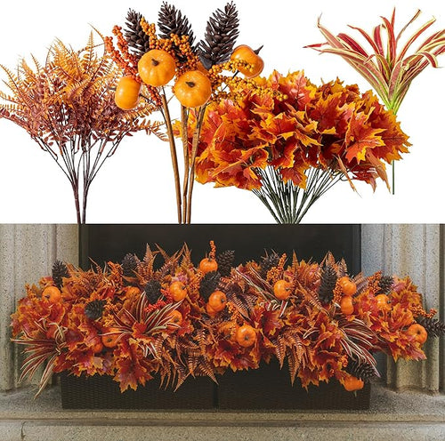 13pcs Outdoor Artificial Maple Leaf Pumpkin Branch by Clycaloor