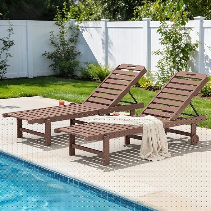 SERWALL Outdoor Chaise Lounge Set of 2, All-Weather HDPE Pool Lounge Chairs by SERWALL