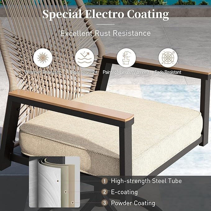 Patio Dining Set 7 Piece, 6 x Woven Rattan Swivel Chairs - Image 8