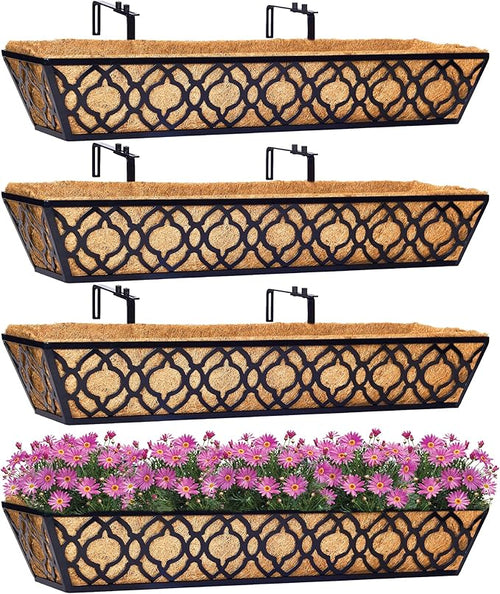 4pcs 30 Inch Window Deck with Coco Liner, Metal Hanging Flower Planter Basket by LAWYAMAI