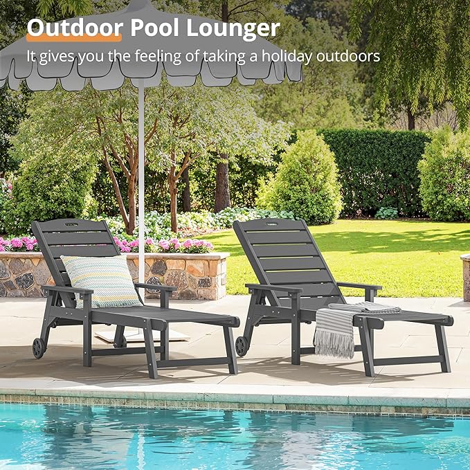 LUE BONA Outdoor Chaise Lounge, HDPS Chaise Lounger, 5 Positions Adjustable - Image 3