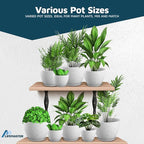 White Gray Plant Pots with Drainage Holes & Saucers 5 Pack, Indoor & Outdoor - Image 4