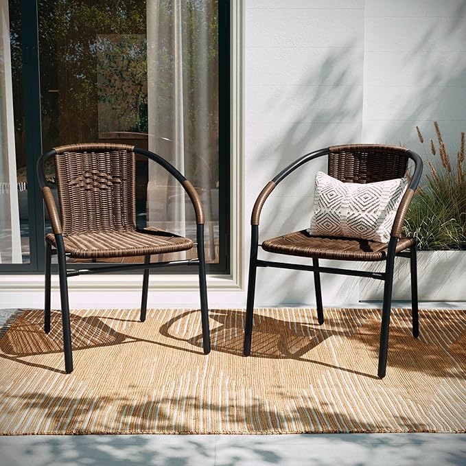 Flash Furniture Lila Modern Rattan Indoor/Outdoor Stackable Dining Chairs - Image 2