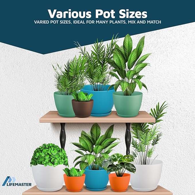 Multicolor Plant Pots with Drainage Holes & Saucers 5 Pack, Indoor & Outdoor - Image 4