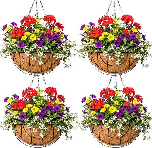 14 inch Metal Hanging Baskets For Plants Outdoor 4 Pack Round Metal Wire by JFFLYIT