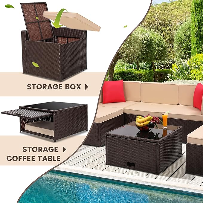 8-Piece Patio Furniture Set, Outdoor Wicker Rattan Sectional - Image 4