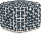 SIMPLIHOME Noreen Boho Square Pouf in Dark Blue and White Handloom Woven Pattern by SimpliHome