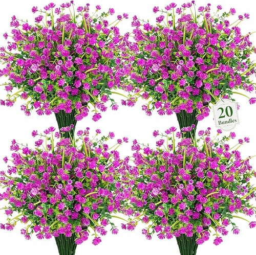 20 Bundles Artificial Flowers for Outdoors Fake Plastic Flowers UV Resistant by Besteek