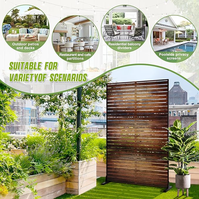 FENCY Metal Outdoor Privacy Screen 72" H×47" W Vintage Wood Color Patio Privacy - Image 4