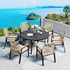 7 Pieces Patio Dining Set, 6 x Woven Rattan Chairs by SUNSHINEVALLEY