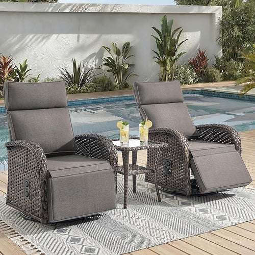 3 Pieces Zero Gravity Patio Swivel Rocking Recliner Chairs Set of 2 by JelwalyPatioFurnitureSet
