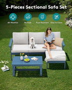 SERWALL Outdoor Sectional Sofa Set, 5-piece Outdoor Modula Couch Set - Image 3