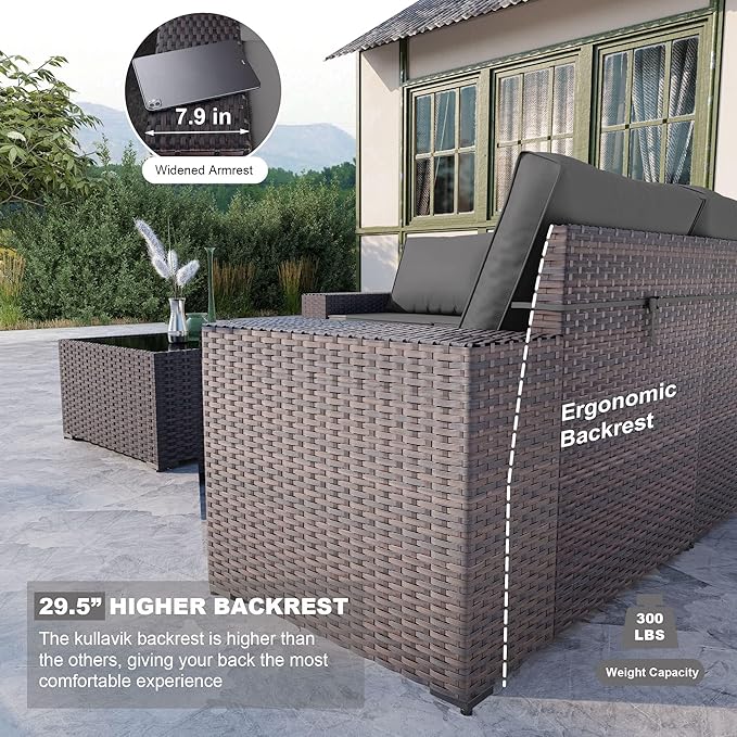 Kullavik 6PCS Outdoor Patio Furniture Set PE Wicker Rattan Sectional Sofa Patio - Image 2