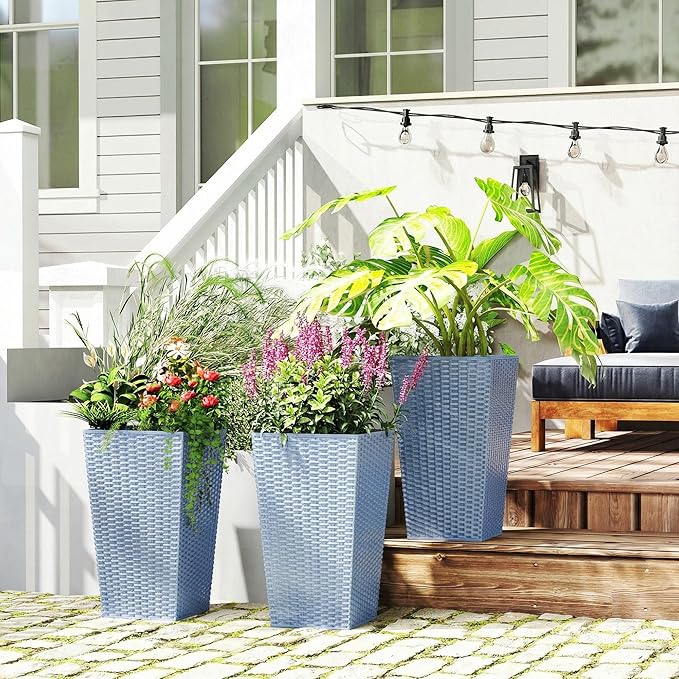 Outsunny Tall Planters for Outdoor Plants Set of 3, 24 in Taper Planters - Image 9