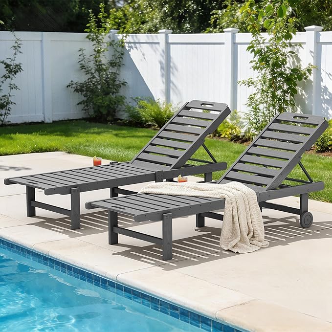 SERWALL Outdoor Chaise Lounge Set of 2, All-Weather HDPE Pool Lounge Chairs by SERWALL