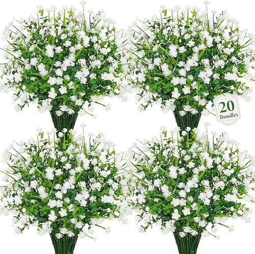 20 Bundles Artificial Flowers for Outdoors Fake Plastic Flowers UV Resistant by Besteek