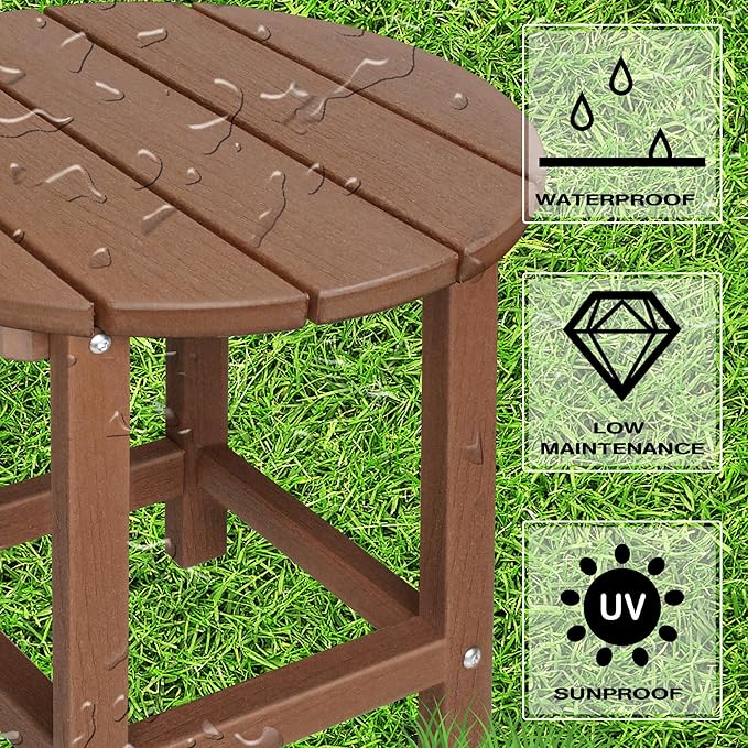 LZRS Round Adirondack Patio Side Table End Table, Outdoor Side Tables - Image 4