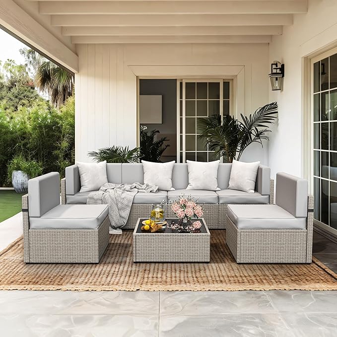 Pamapic 7-Piece Outdoor Sectional Furniture Set, All-Weather Wicker Patio Sofa - Image 4