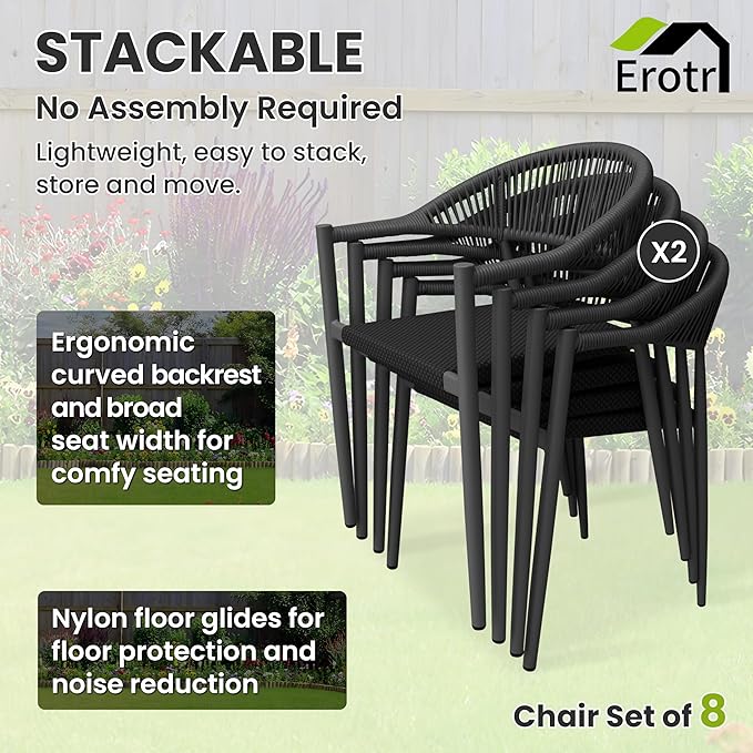 8 Pcs Stackable Patio Dining Chairs, Aluminum Rattan Outdoor Dining Chair - Image 5