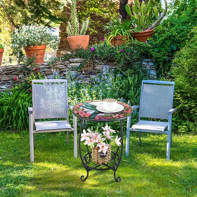 Outdoor Side Table Round Small Mosaic Patio Accent Indoor End Plant Coffee Tea - Image 5