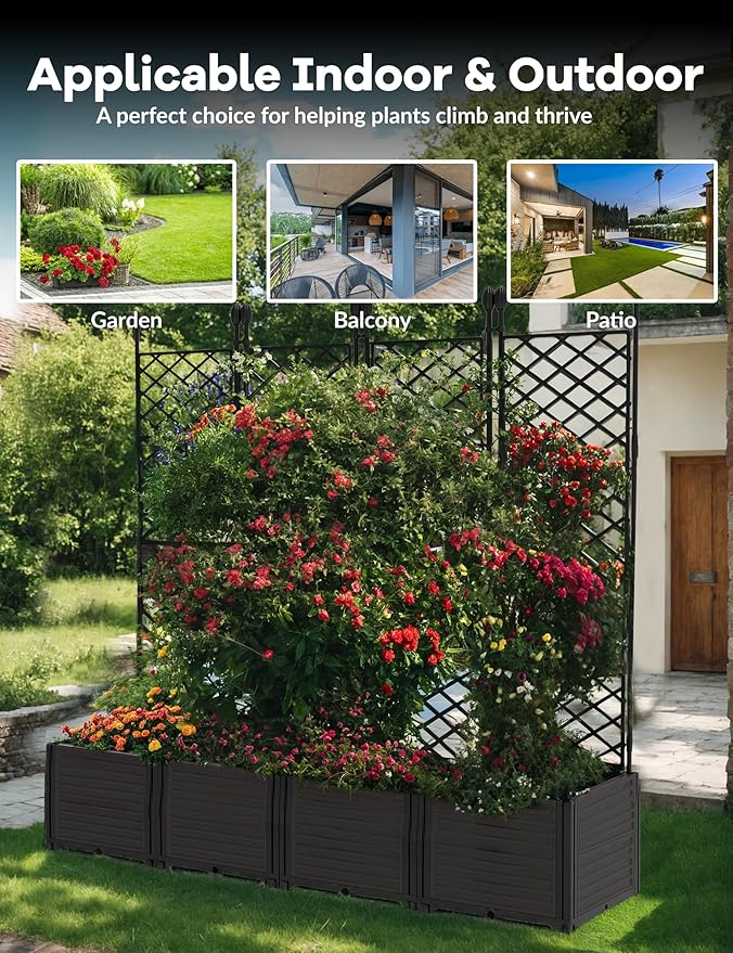 4 PCS Raised Garden Bed with Trellis, Patio Privacy Screen & Balcony Garden - Image 7