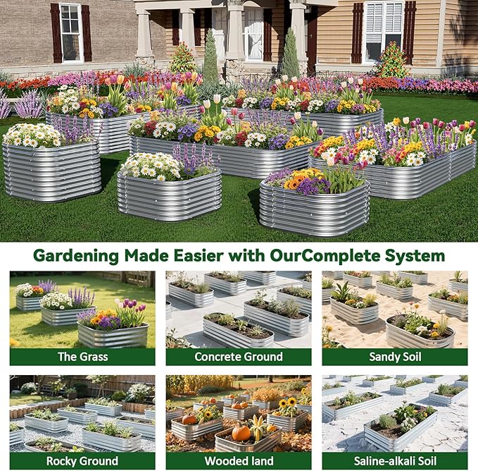 3 Pack Corrugated Galvanized Steel Raised Garden Bed Outdoor, Metal Above - Image 7