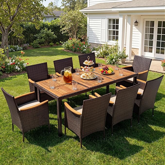Devoko Outdoor Patio Dining Sets 9 Pieces Wicker Outdoor Dining Table and by DEVOKO