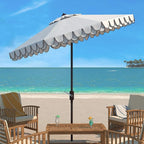 SAFAVIEH 9ft Outdoor Patio Umbrella, Ivory & Navy Trim, Auto Crank Tilt - Image 6