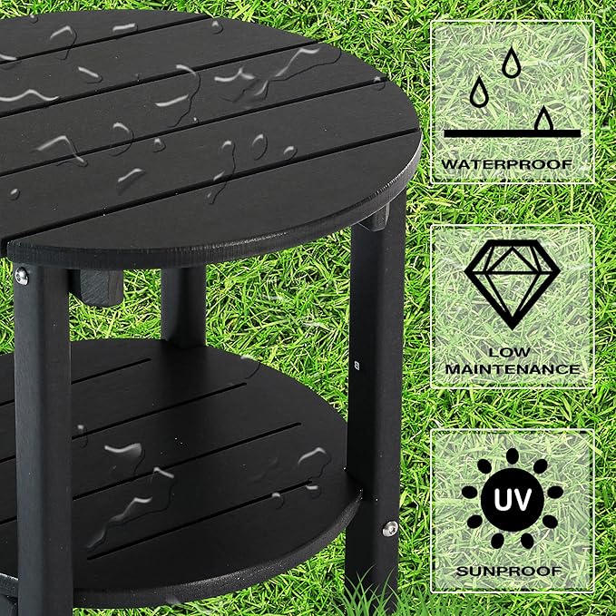LZRS Round Adirondack Side Table Double End Table, Outdoor Side Tables - Image 4