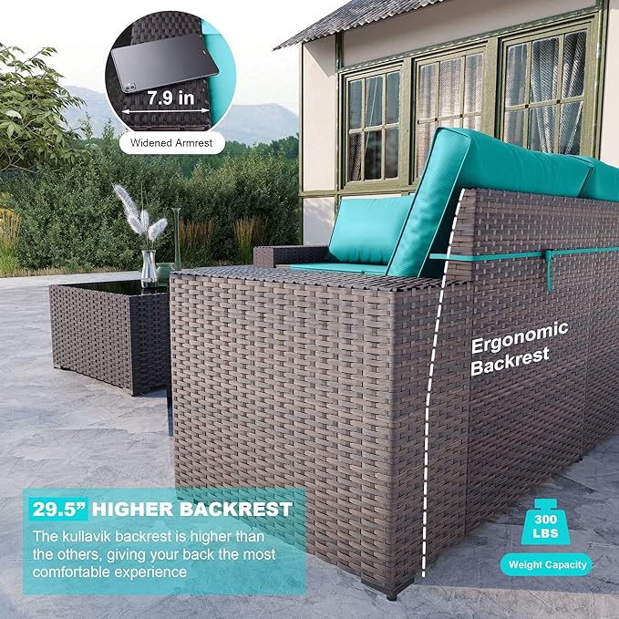 Kullavik 6PCS Outdoor Patio Furniture Set PE Wicker Rattan Sectional Sofa Patio - Image 2