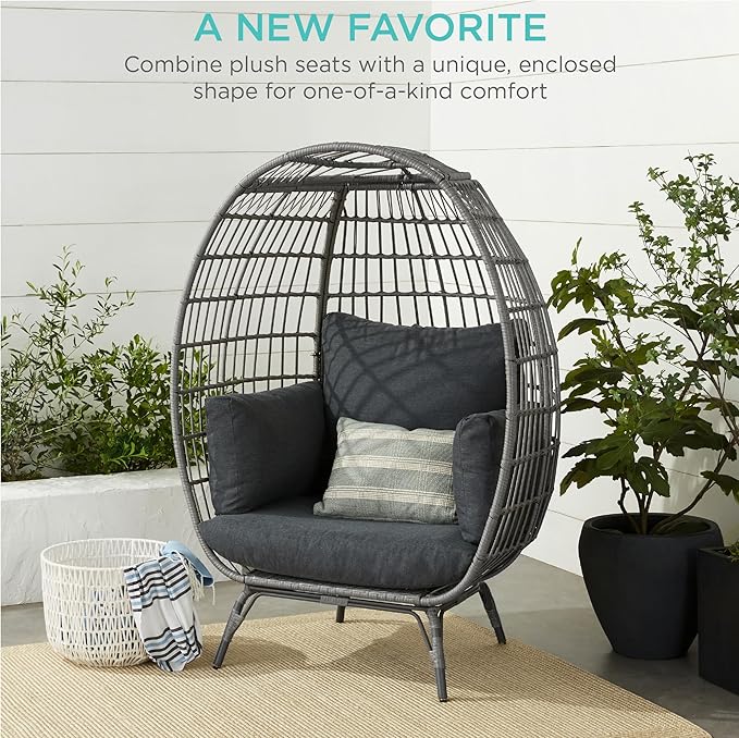 Best Choice Products Wicker Egg Chair, Oversized Indoor Outdoor Lounger - Image 7