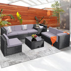 8-Piece Patio Furniture Set, Outdoor Wicker Rattan Sectional by KROFEM