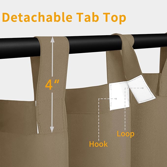 Easy-Going Outdoor Patio Curtains Detachable Tab Top Windproof Weatherproof - Image 2