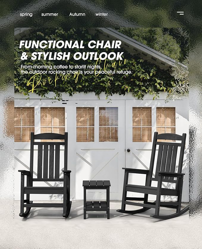 KINGYES Outdoor Rocking Chair Set of 4, High Density Polyethylene Patio Rocking - Image 5