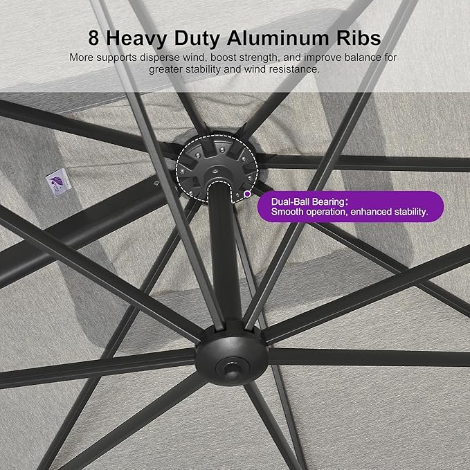 PURPLE LEAF Patio Umbrella 8' X 8' Rectangle Cantilever Umbrella Large Aluminum - Image 4
