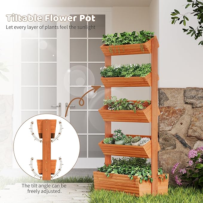 FILWH Wooden Raised Garden Bed Vertical Planter Box, Freestanding Plant Stand - Image 6